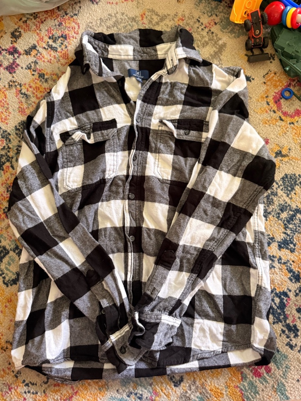 George Black and White Plaid Button-Up Shirt